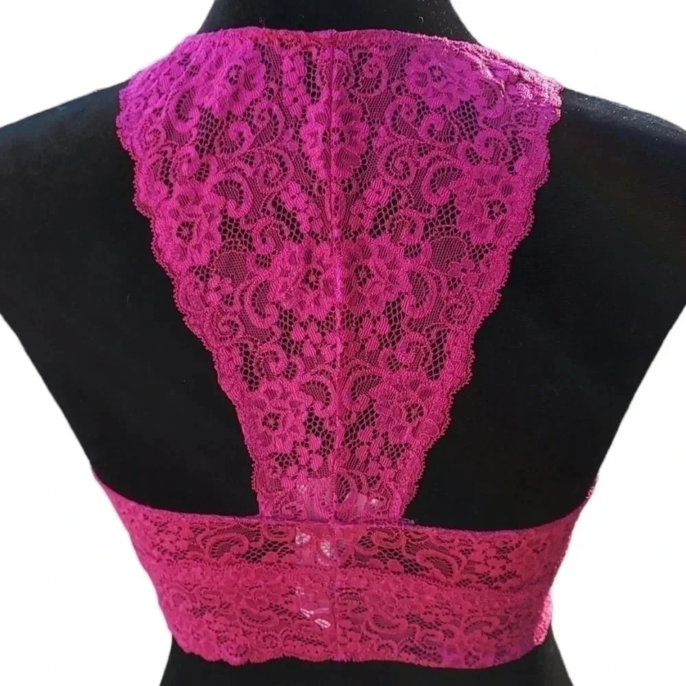 Soma Bralette Lace Racerback Medium Raspberry Color - Picture 5 of 7